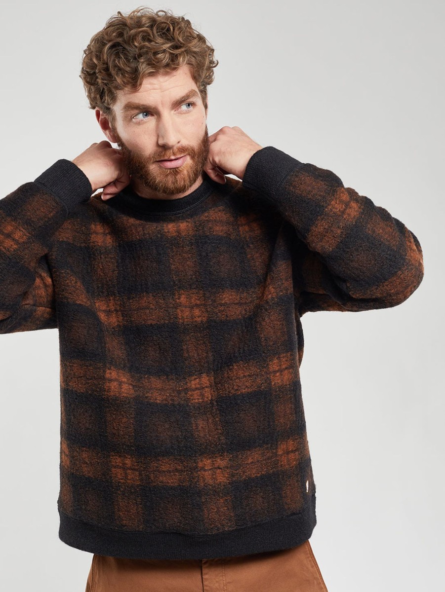 Men Armor Lux Sweaters & Sweatshirts | Boiled Wool Pullover Acajou Carreaux