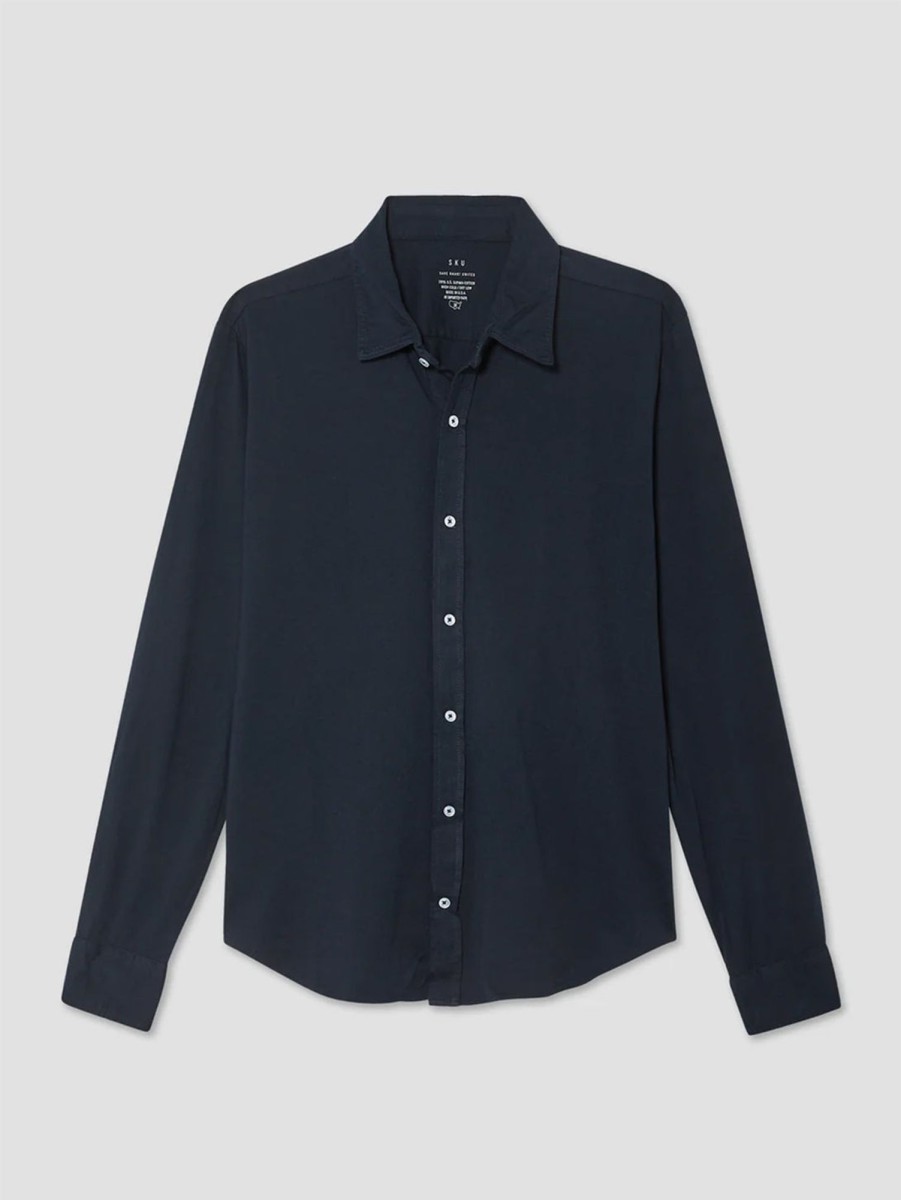 Men SAVE KHAKI Shirts & Polos | Long Sleeve Supima Jersey Easy Shirt - Navy Nayy