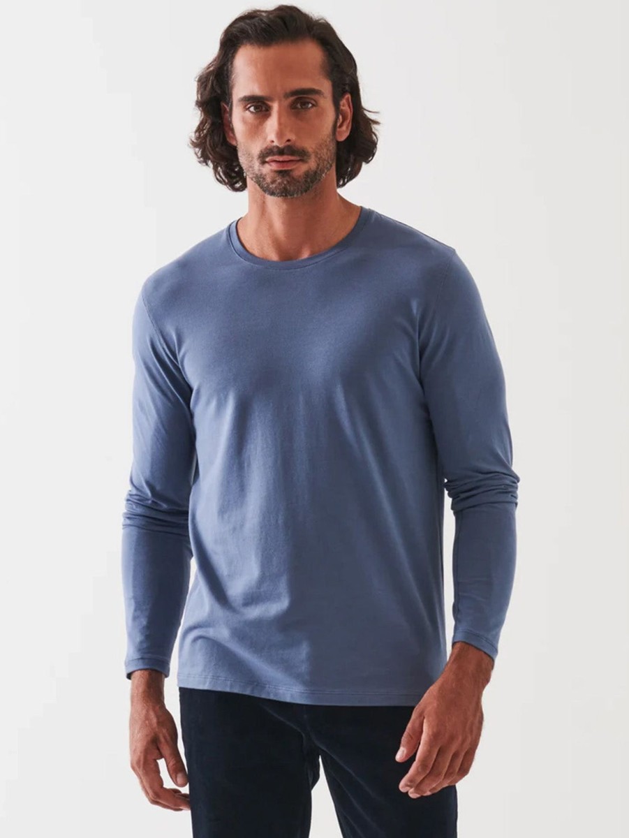 Men Patrick Assaraf T-Shirts | Long Sleeve Iconic Crew Tee Seaport