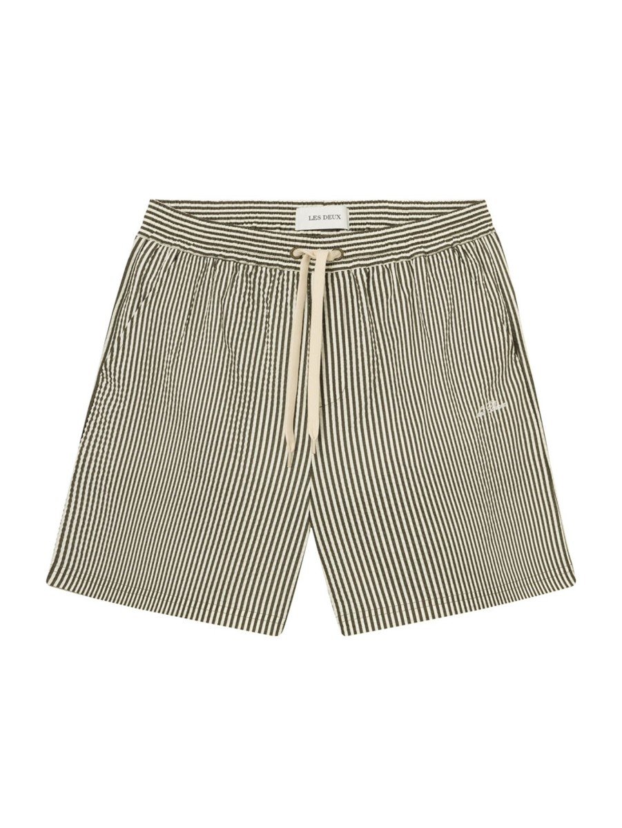 Men LES DEUX Shorts | Stan Striped Swim Shorts - Olive Night/Light Ivory Olive Ivory