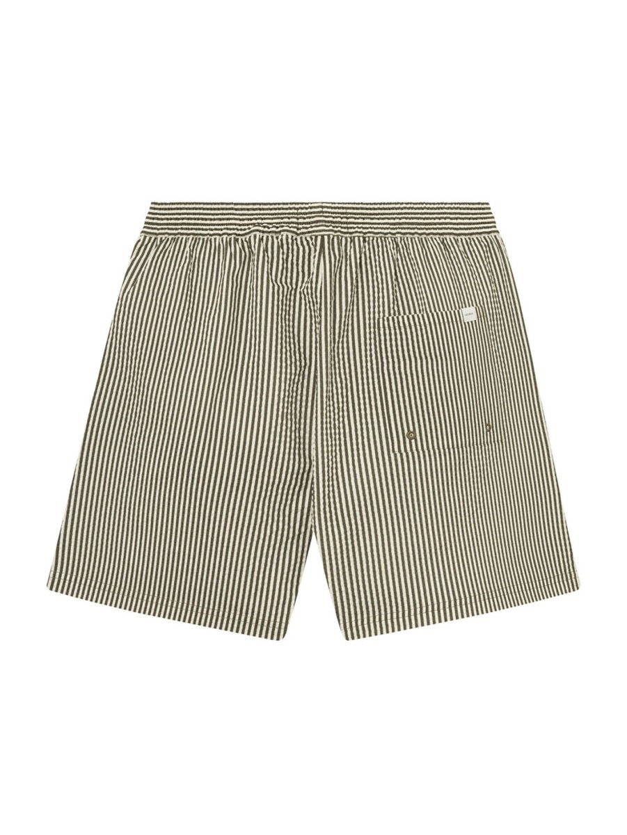 Men LES DEUX Shorts | Stan Striped Swim Shorts - Olive Night/Light Ivory Olive Ivory