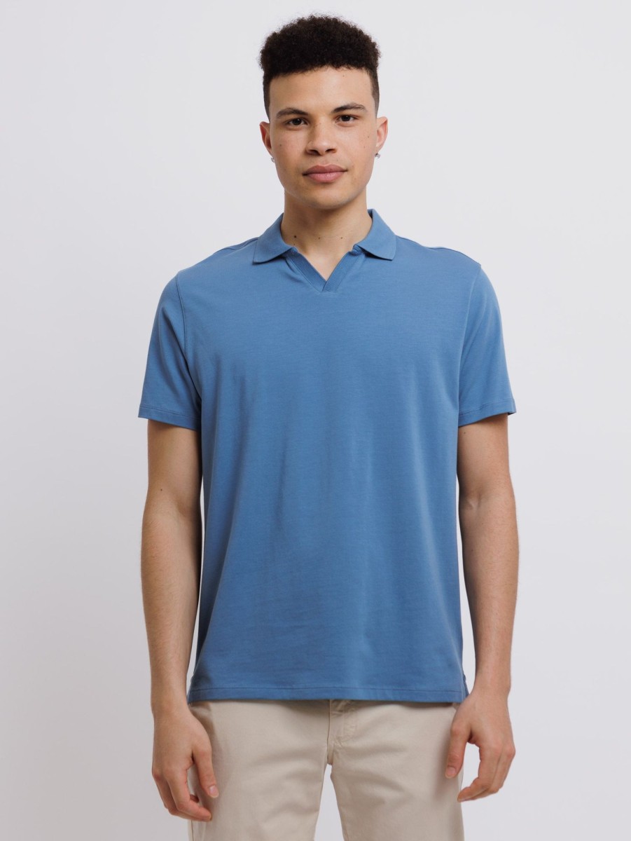 Men Patrick Assaraf T-Shirts | Iconic Open Polo T-Shirt Infinity Blue