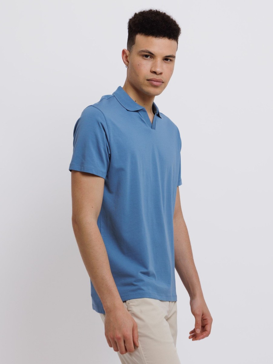 Men Patrick Assaraf T-Shirts | Iconic Open Polo T-Shirt Infinity Blue