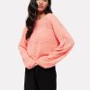 Women BRODIE Sweaters & Sweatshirts | Clare Open Pointelle Sweater - Neon Coral