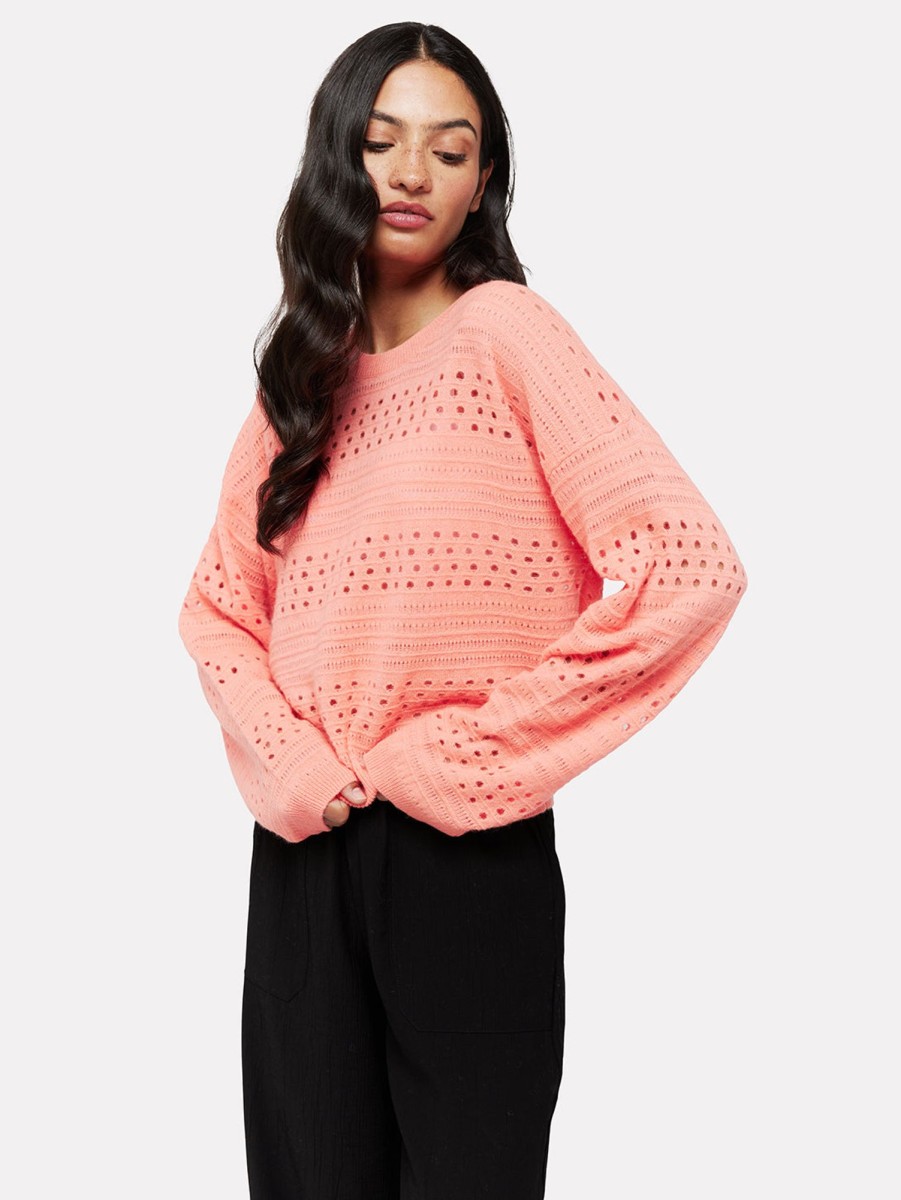 Women BRODIE Sweaters & Sweatshirts | Clare Open Pointelle Sweater - Neon Coral