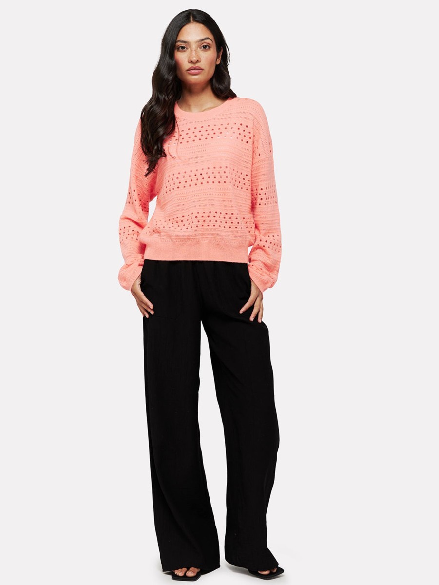 Women BRODIE Sweaters & Sweatshirts | Clare Open Pointelle Sweater - Neon Coral