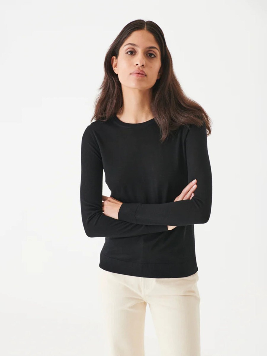 Women Patrick Assaraf Sweaters & Sweatshirts | Long Sleeve Merino Crew Sweater - Black Blk