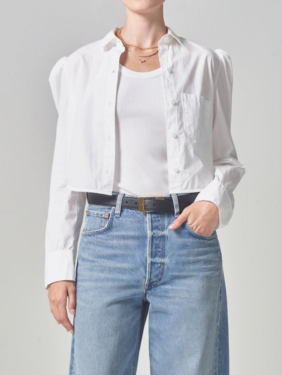 Women Citizens of Humanity Shirts | Nia Puff Sleeve Crop Shirt White