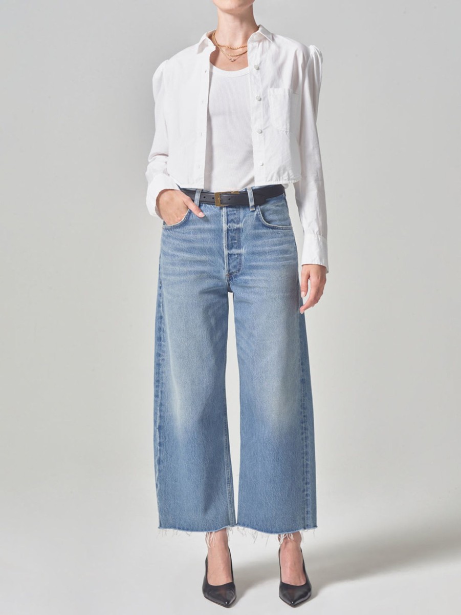 Women Citizens of Humanity Shirts | Nia Puff Sleeve Crop Shirt White