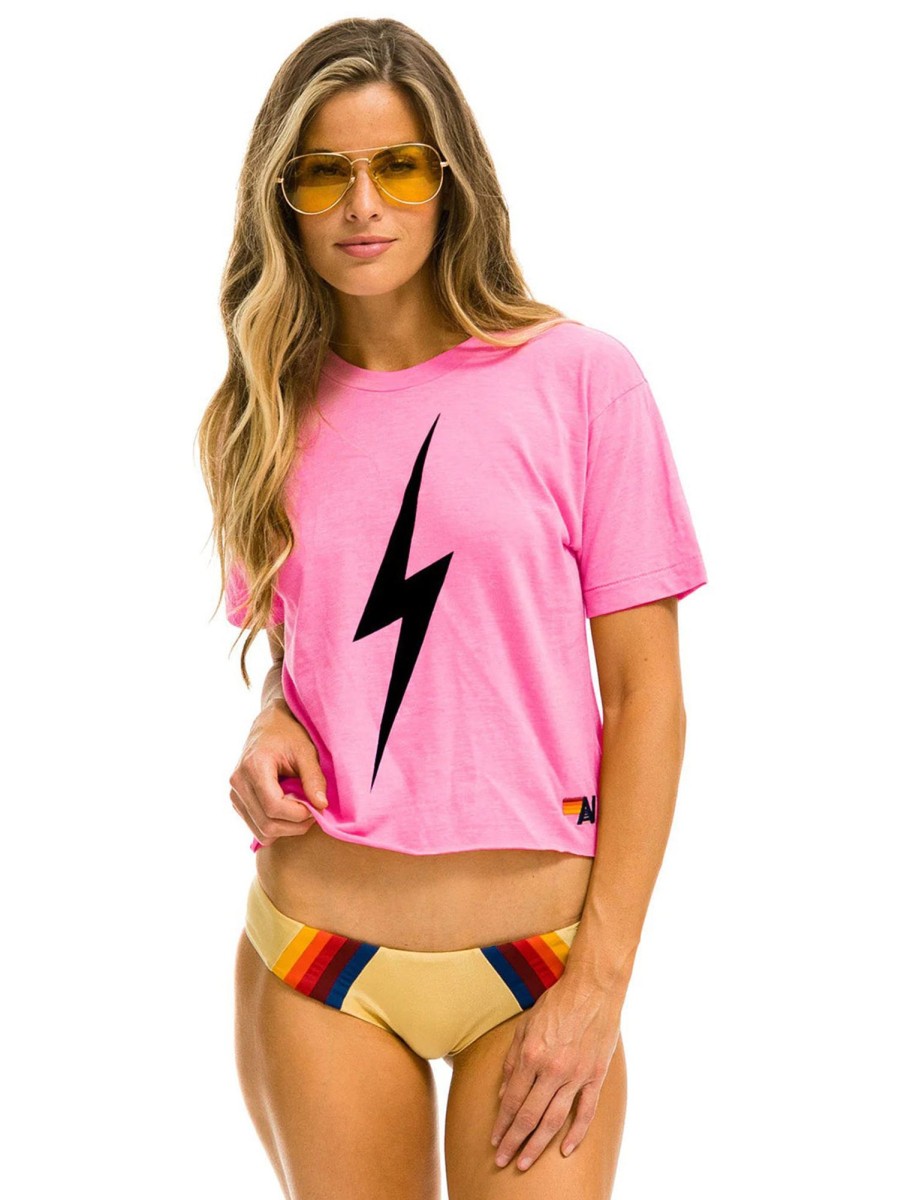 Women AVIATOR NATION T-Shirts | Bolt Boyfriend Tee Neon Pink