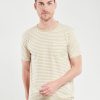 Men Armor Lux T-Shirts | Stripe Linen Tee - Pale /Nature Olive