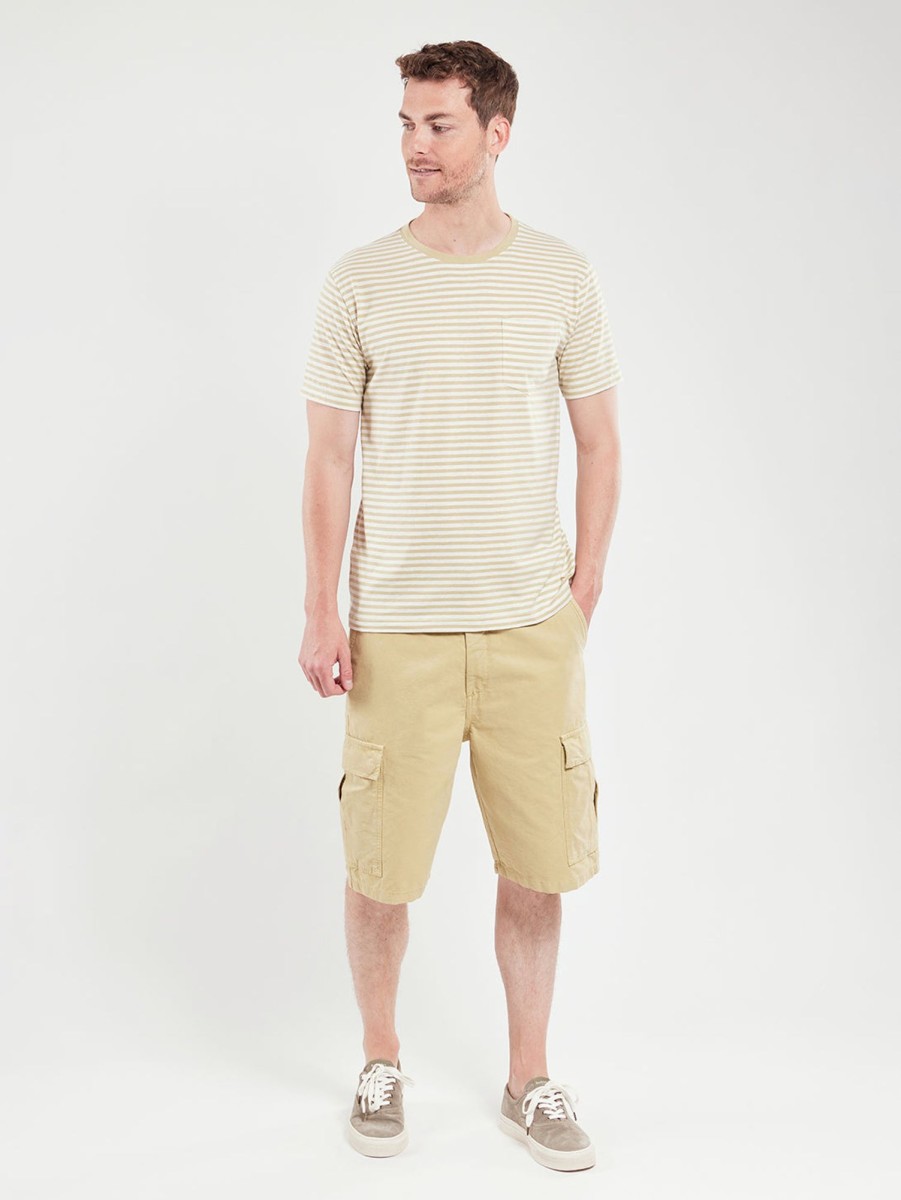 Men Armor Lux T-Shirts | Stripe Linen Tee - Pale /Nature Olive