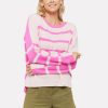 Women BRODIE Sweaters & Sweatshirts | Two Tone Boxy Stripe Sweater Blossom Cherry