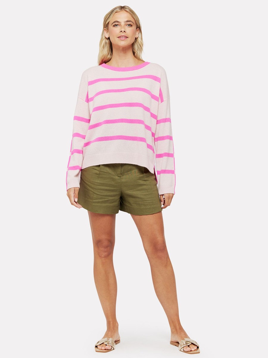 Women BRODIE Sweaters & Sweatshirts | Two Tone Boxy Stripe Sweater Blossom Cherry