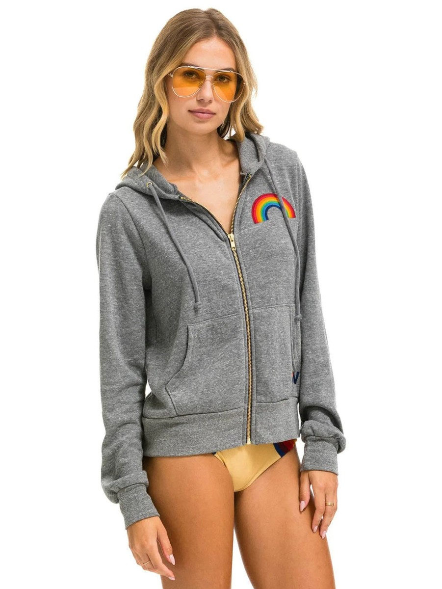 Women AVIATOR NATION Sweaters & Sweatshirts | Rainbow Zip Hoodie Heather Grey