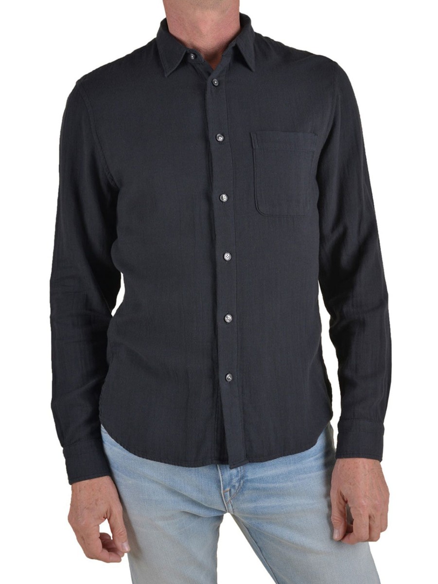 Men HIROSHI KATO Shirts & Polos | Ripper Double Gauze Shirt Black