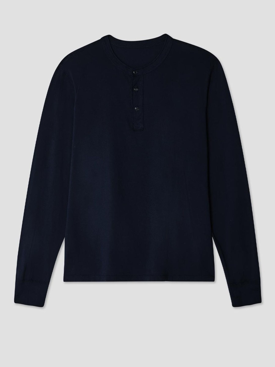 Men SAVE KHAKI Tops | Long Sleeve Jersey Henley Navy