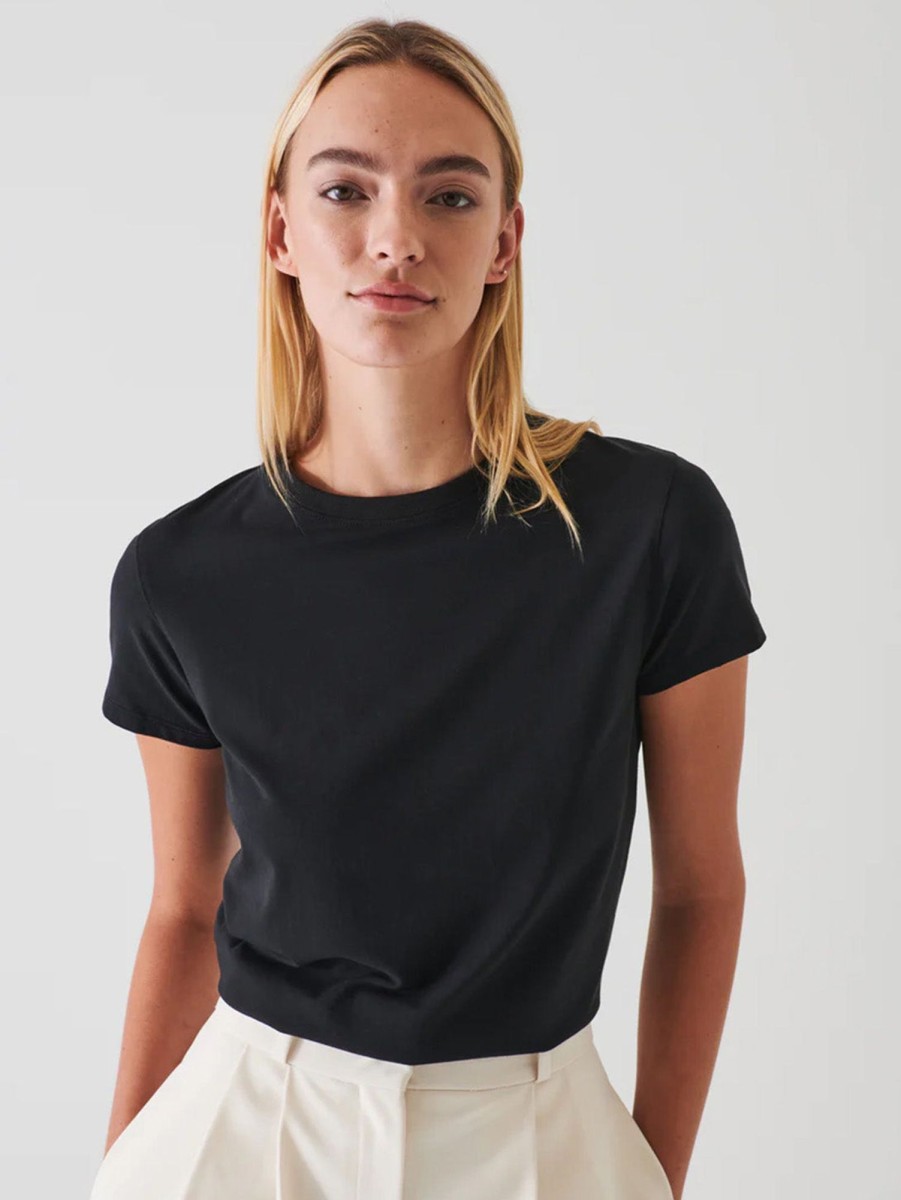 Women Patrick Assaraf T-Shirts | Short Sleeve Crew Slim Tee - Black Blk