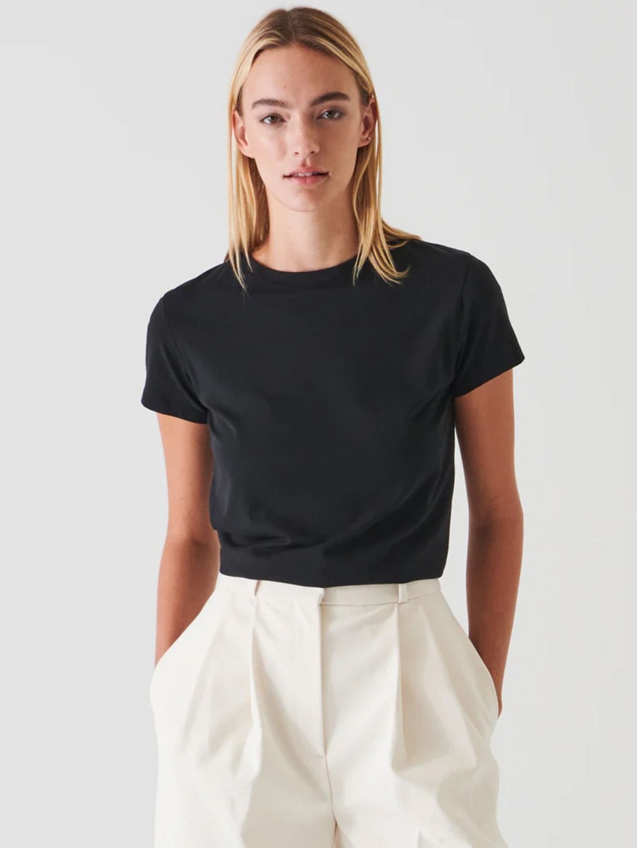 Women Patrick Assaraf T-Shirts | Short Sleeve Crew Slim Tee - Black Blk