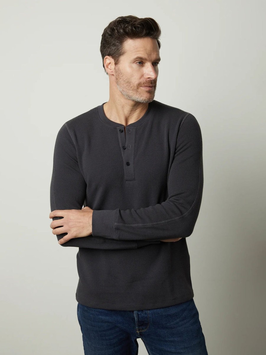 Men Velvet Tops | Dex Thermal Henley Vintage Black