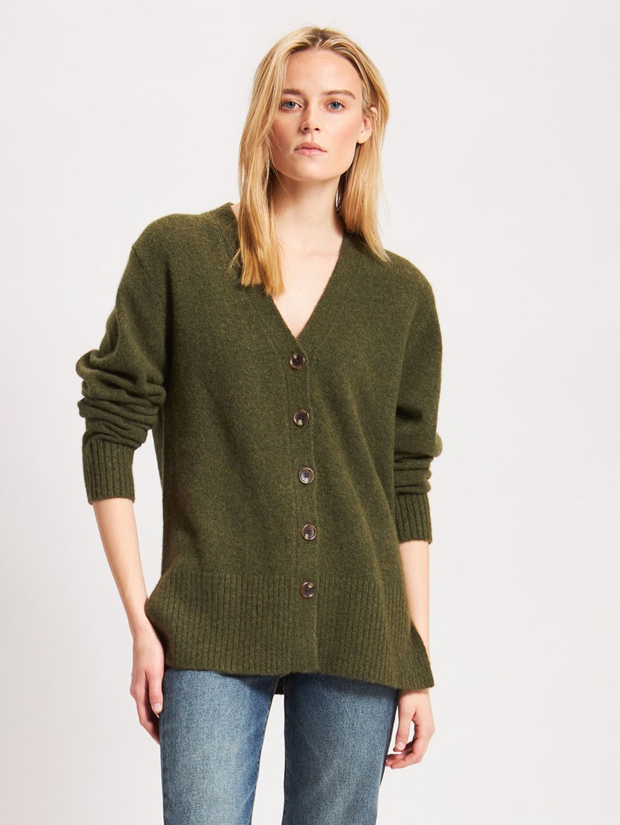 Women Patrick Assaraf Sweaters & Sweatshirts | Button Cardigan Moss