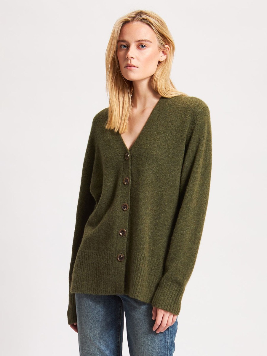 Women Patrick Assaraf Sweaters & Sweatshirts | Button Cardigan Moss