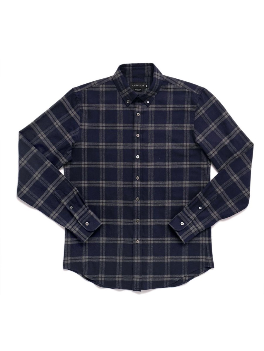 Men OUTCLASS ATTIRE Shirts & Polos | Flannel Shirt Windowpane Navy