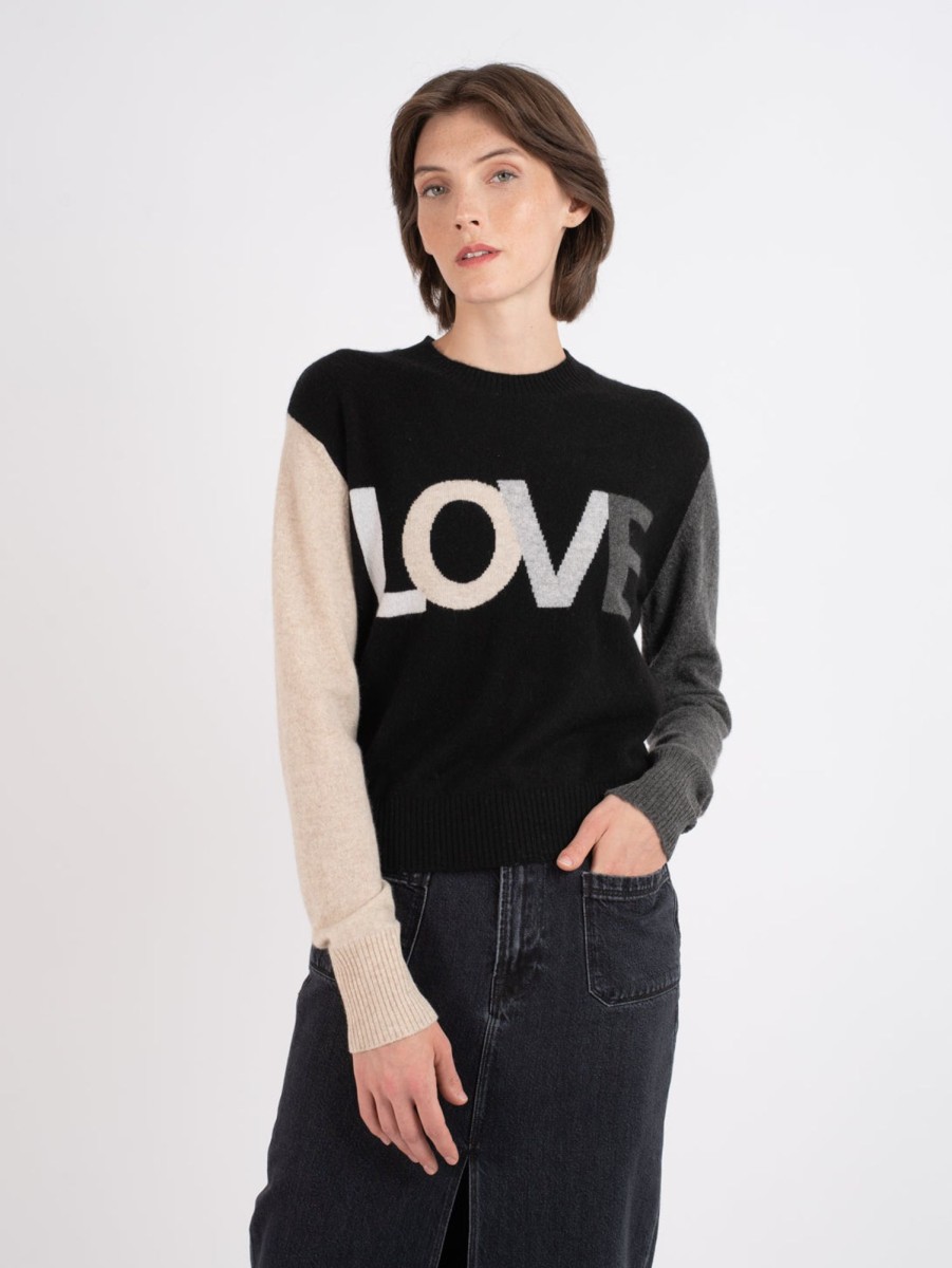 Women BRODIE Sweaters & Sweatshirts | Love Color Block Crew Neck Sweater - Black Blk