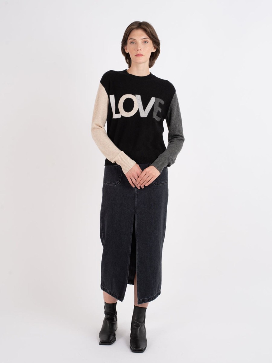 Women BRODIE Sweaters & Sweatshirts | Love Color Block Crew Neck Sweater - Black Blk