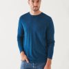 Men Patrick Assaraf Sweaters & Sweatshirts | Extra-Fine Merino Vintage Wash Crewneck Krypton