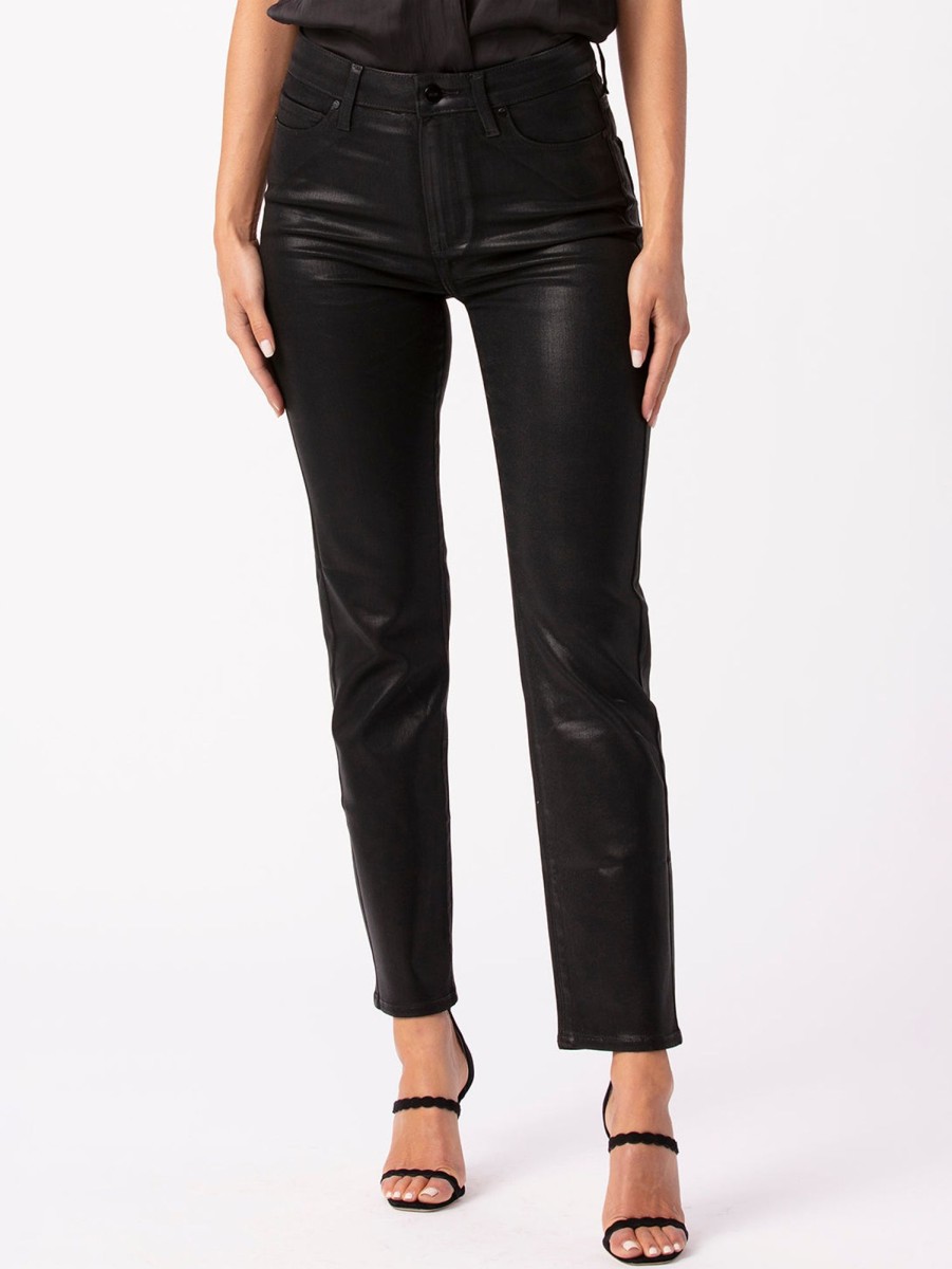 Women Paige Jeans | Cindy High Straight Jean - Black Fog Luxe Coated Blk