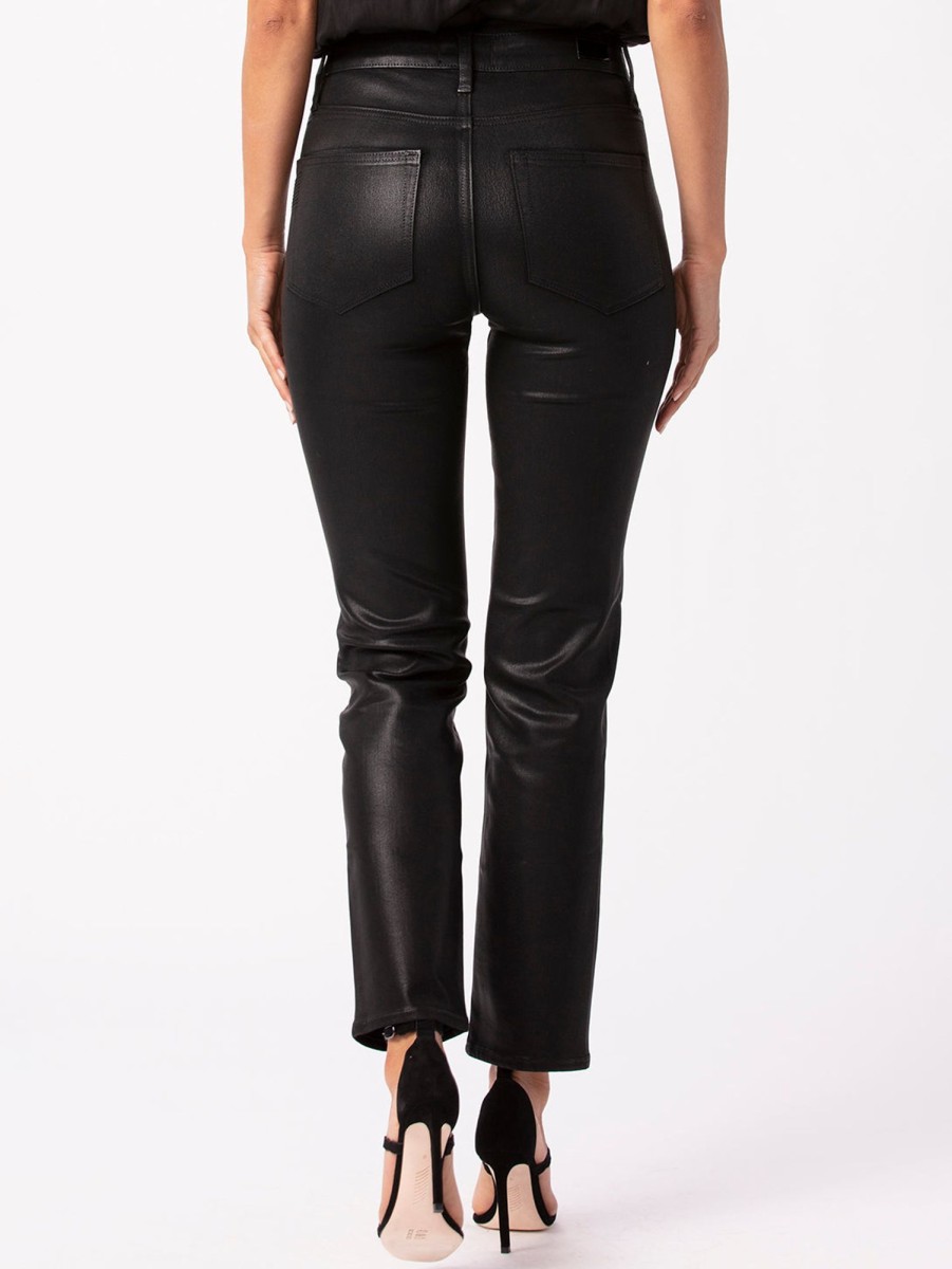 Women Paige Jeans | Cindy High Straight Jean - Black Fog Luxe Coated Blk