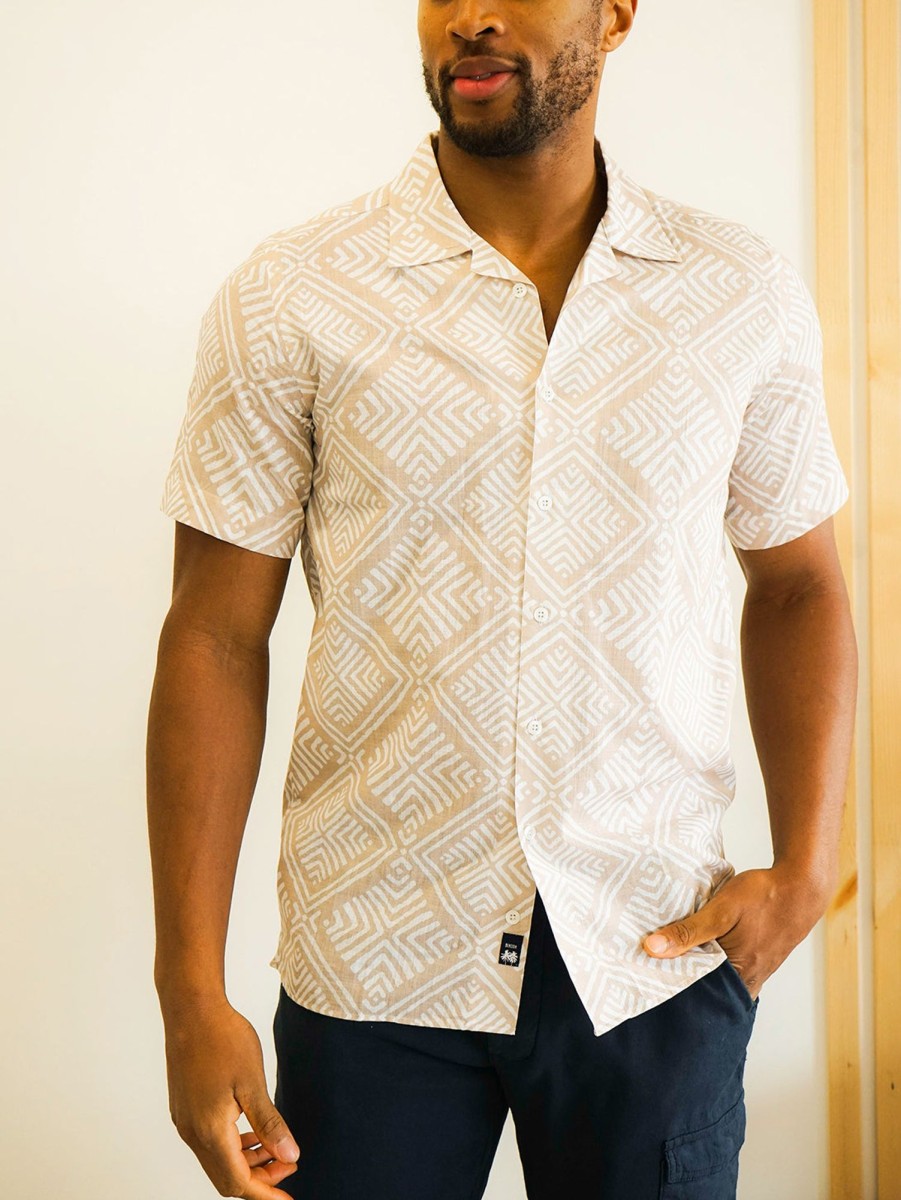 Men Benson Shirts & Polos | Malibu Short Sleeve Linen Shirt Taupe Tiles