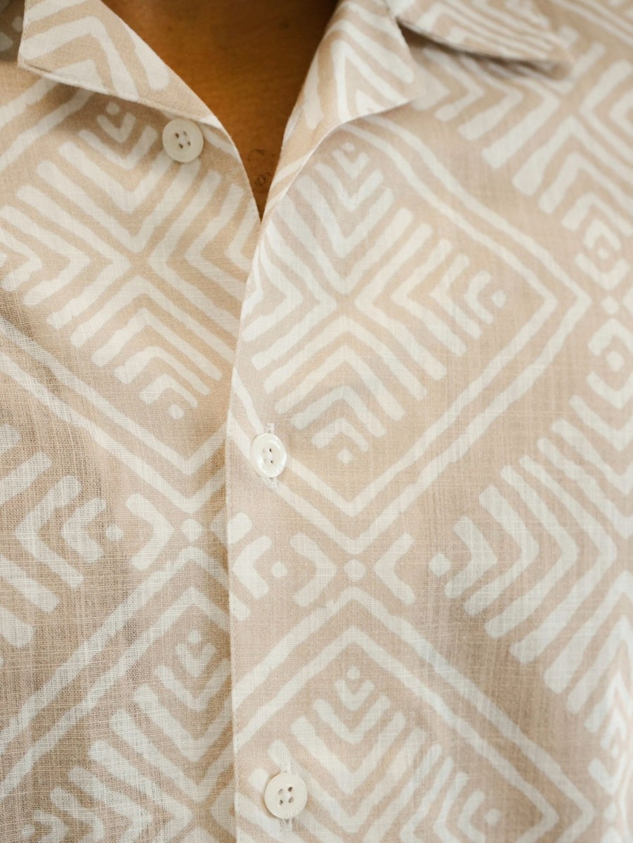 Men Benson Shirts & Polos | Malibu Short Sleeve Linen Shirt Taupe Tiles