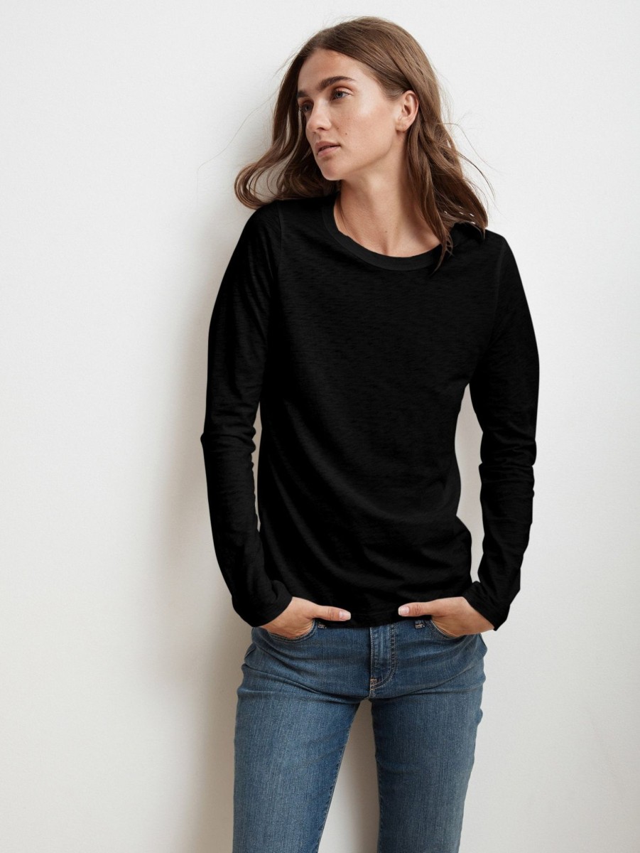 Women Velvet T-Shirts | Lizzie Long Sleeve Crew Tee