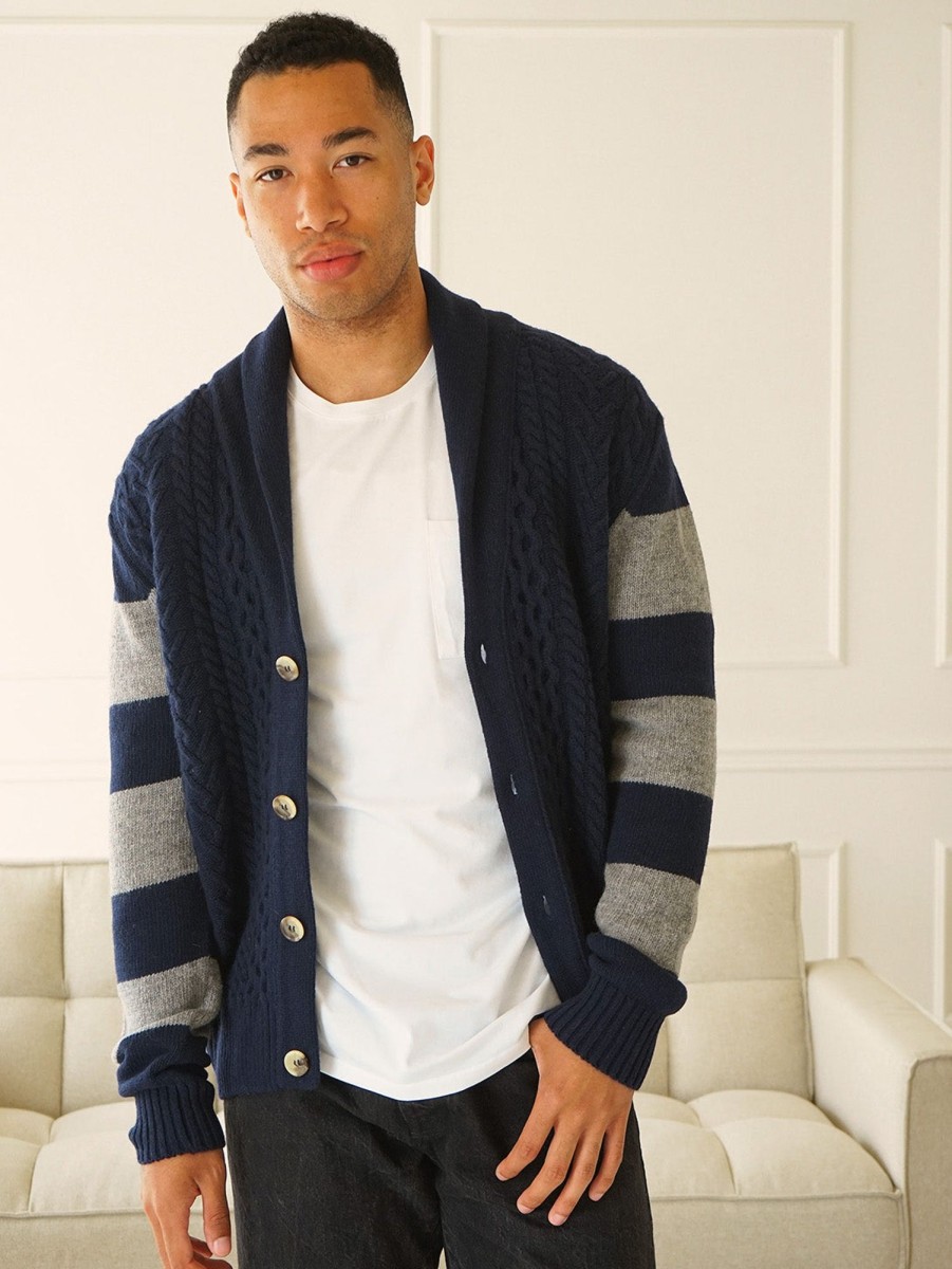 Men Benson Sweaters & Sweatshirts | Nicholson Shawl Cardigan Navy Stripes