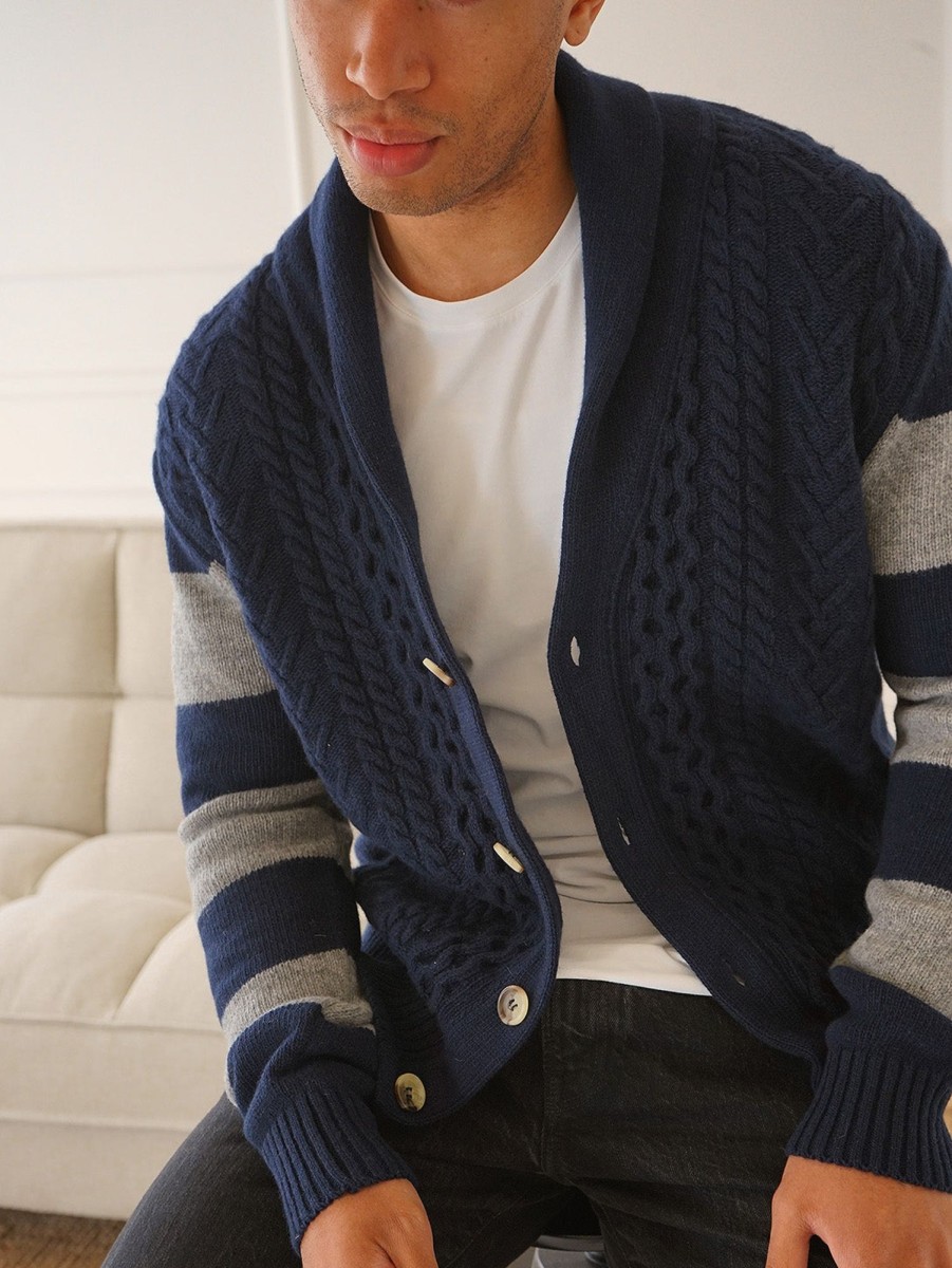 Men Benson Sweaters & Sweatshirts | Nicholson Shawl Cardigan Navy Stripes