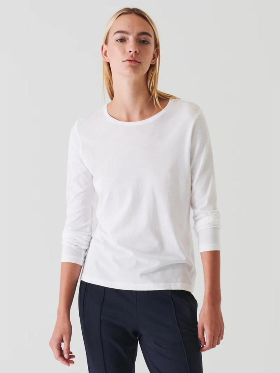 Women Patrick Assaraf T-Shirts | Long Sleeve Classic Crew Tee White