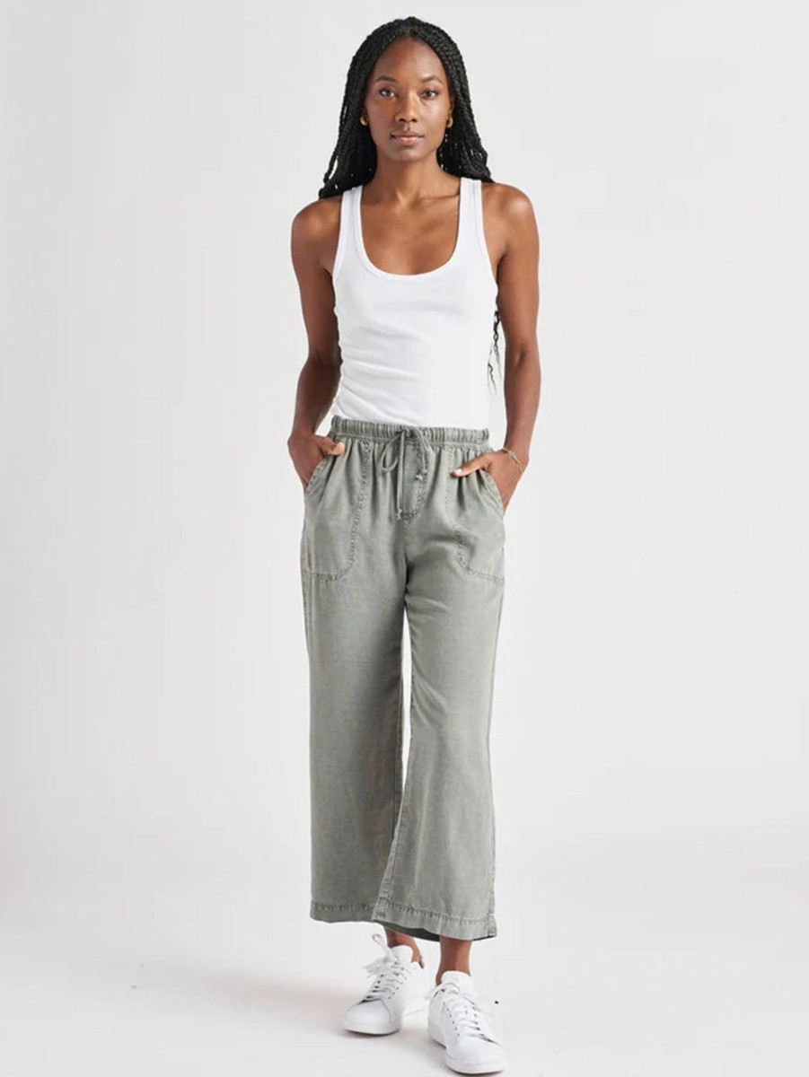 Women SPLENDID Pants | Angie Crop Wide Leg - Soft Vintage Olive Branch Soft Vob