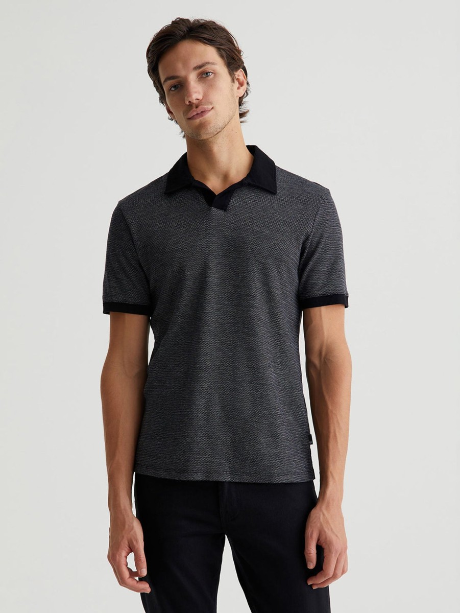 Men AG Jeans T-Shirts | Bryce Johnny Collar Tee - Wave Black Ewblk