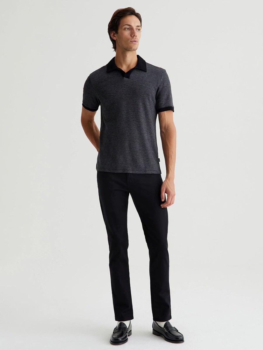 Men AG Jeans T-Shirts | Bryce Johnny Collar Tee - Wave Black Ewblk