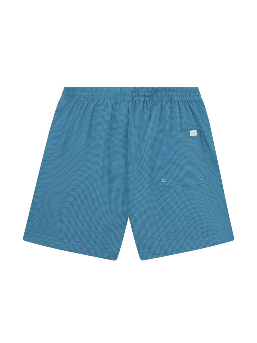 Men LES DEUX Shorts | Stan Seersucker 2.0 Swim Shorts - Washed Denim Blue Denim Ivory