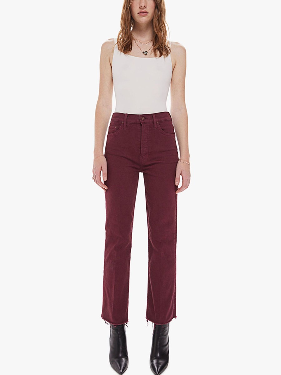 Women Mother Jeans | Tripper Ankle Fray Jean - Burgundy Bgy