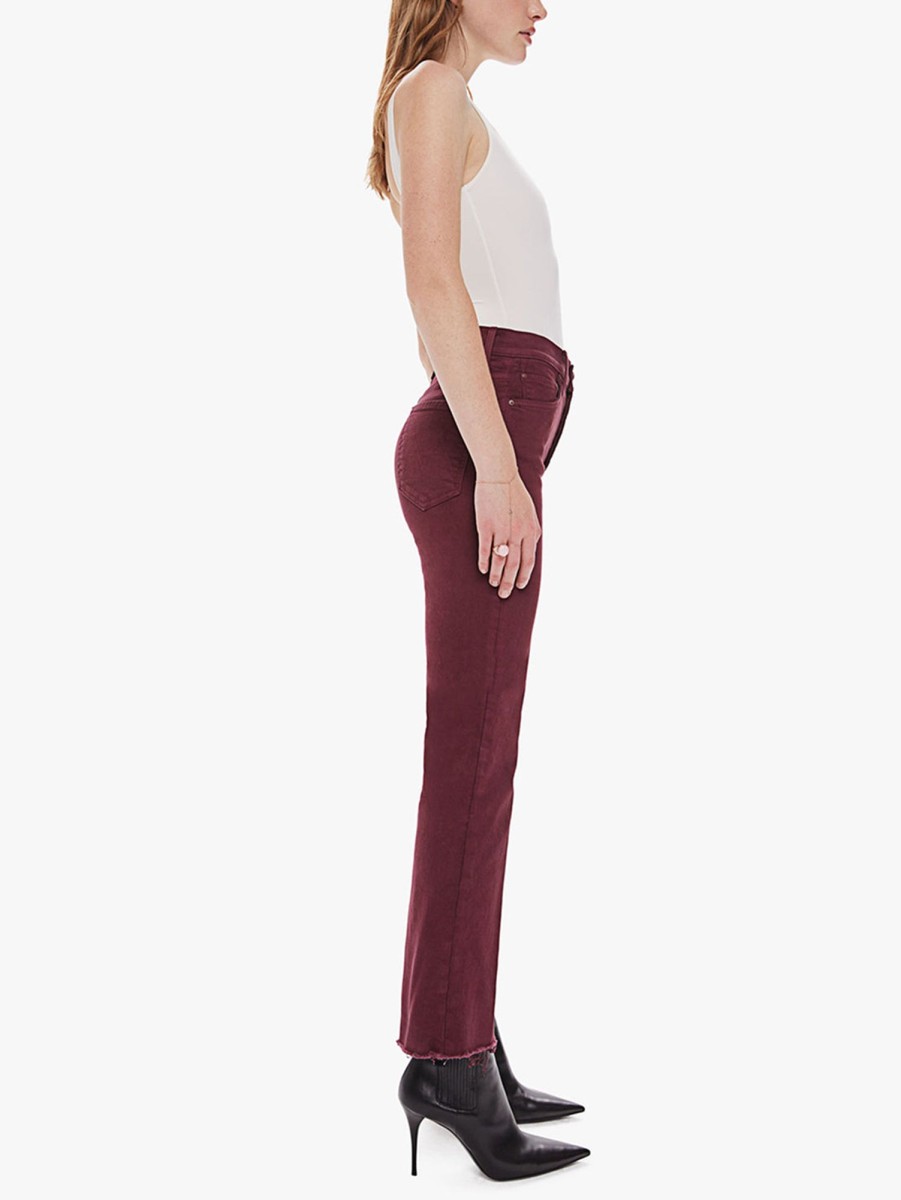 Women Mother Jeans | Tripper Ankle Fray Jean - Burgundy Bgy