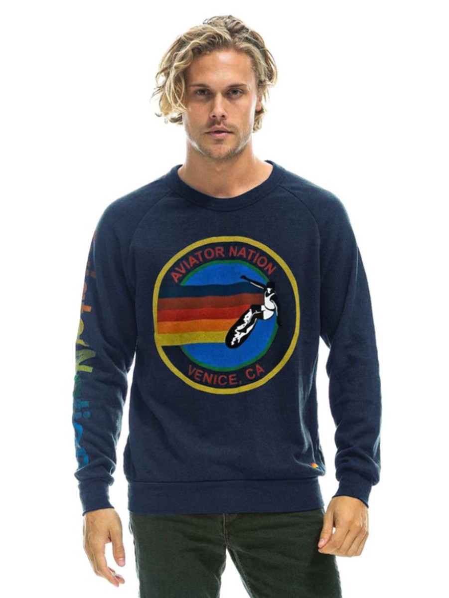 Men AVIATOR NATION Sweaters & Sweatshirts | Aviator Nation Logo Crew Sweater Navy