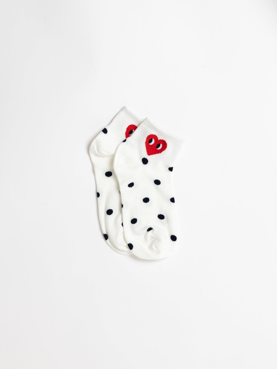 Women LIM LIM Socks | Polka Heart Short Sock - White Wht