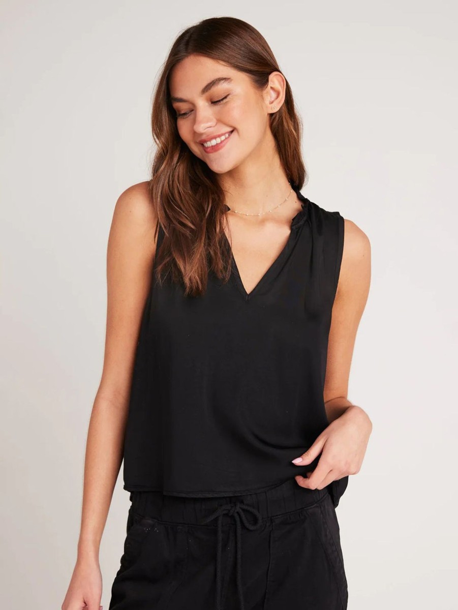 Women Bella Dahl Tank Tops | Ruffle Neck Tank Black