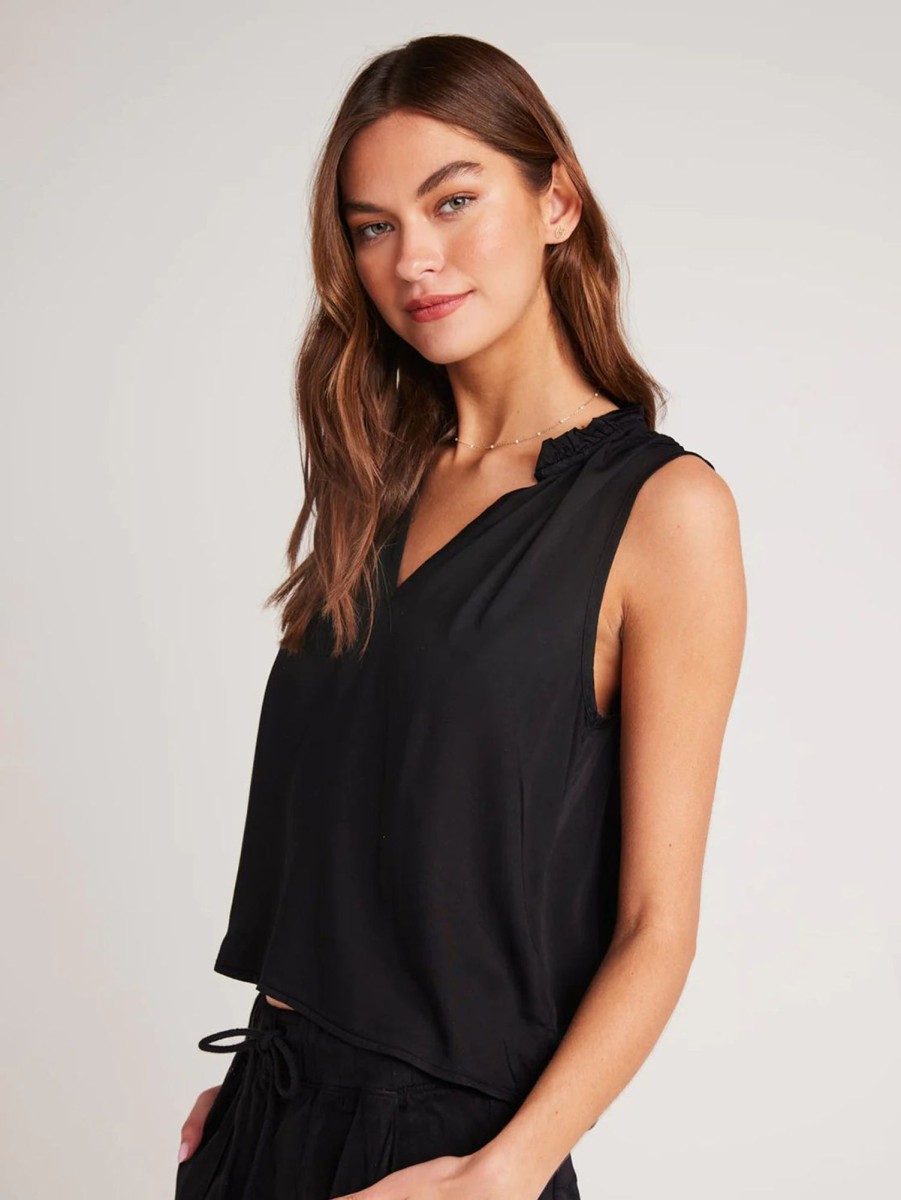 Women Bella Dahl Tank Tops | Ruffle Neck Tank Black