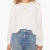 Women Mother T-Shirts | Long Sleeve Slouchy Cut Off Tee - Bright White Wbw