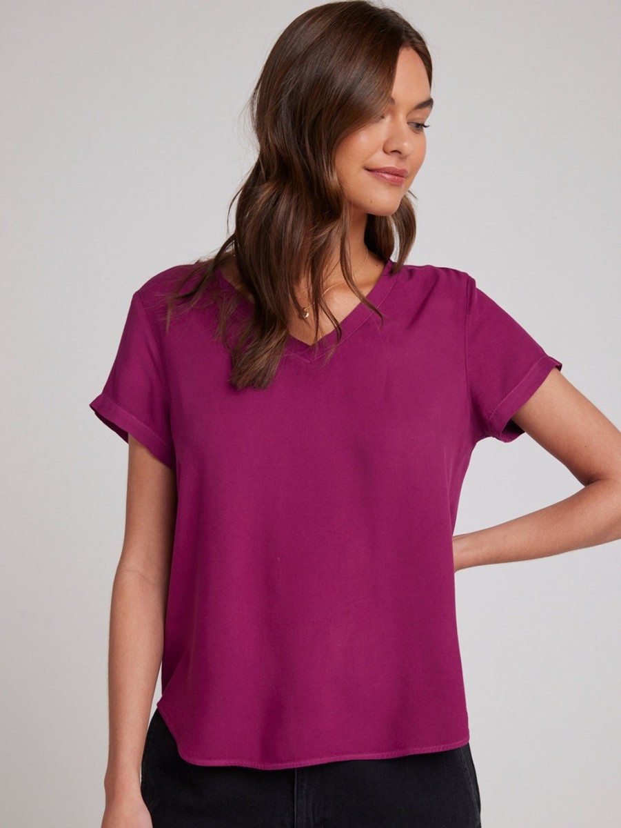 Women Bella Dahl T-Shirts | Short Sleeve V-Neck T-Shirt Magenta